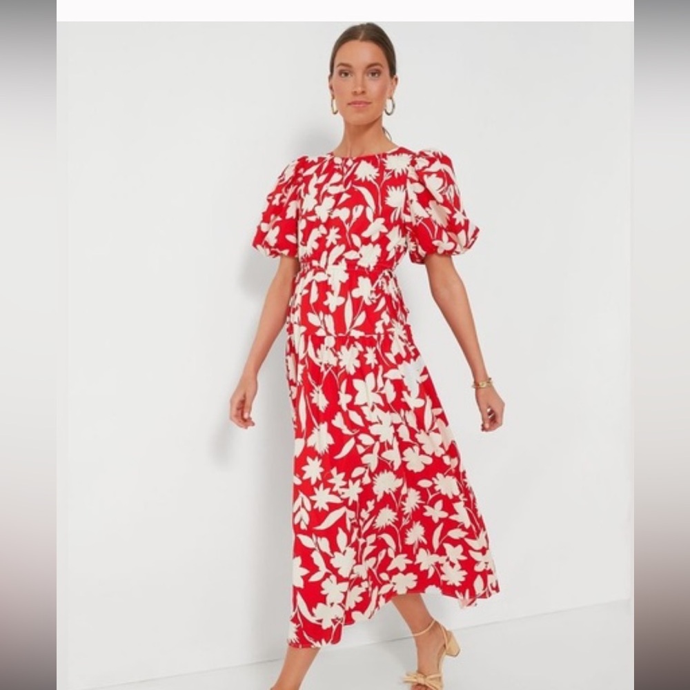 Moon River Red and Cream Floral Maxi Dress